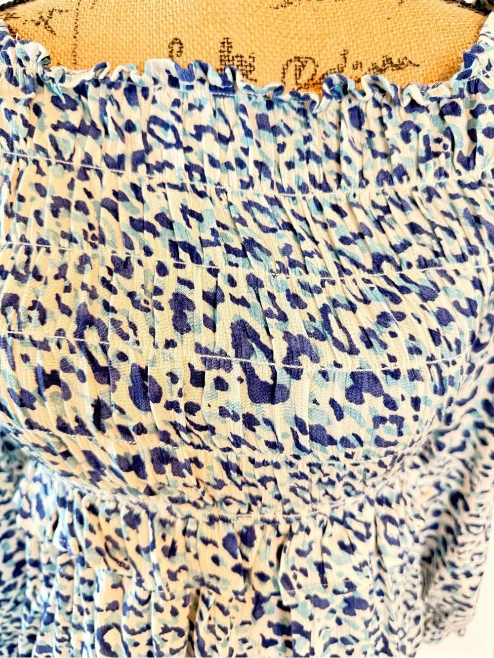 Smocked Blue Leopard Print Women’s Dress